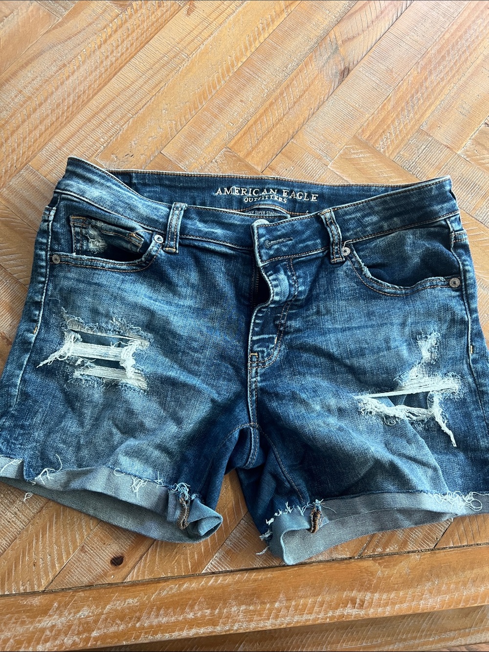 American Eagle Outfitters Distressed Dark Blue Denim Shorts